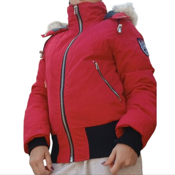 Storm Mountain Down Filled Faux Fur Winter Coat Red Black Small - Picture 2 of 4
